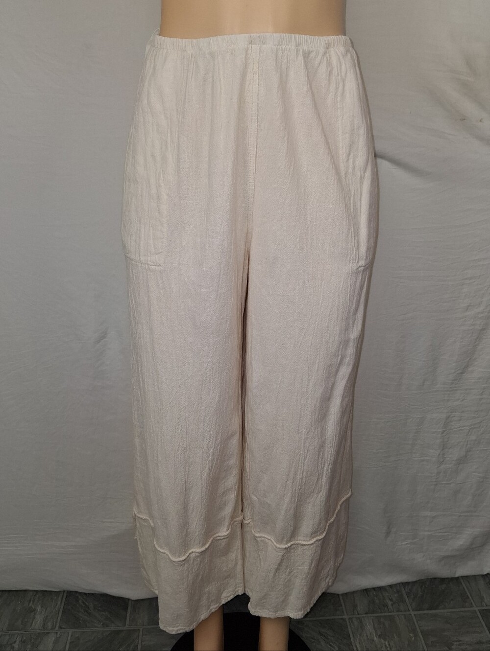 Dunes Women's Cream Wide-Leg Linen-Feel Elastic Waist Pants